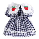 KUTKUT Lace Collar with Red Apple Checkered Print Dress for ShishTzu, Pug, Poodle & Small Dogs and Cats - kutkutstyle